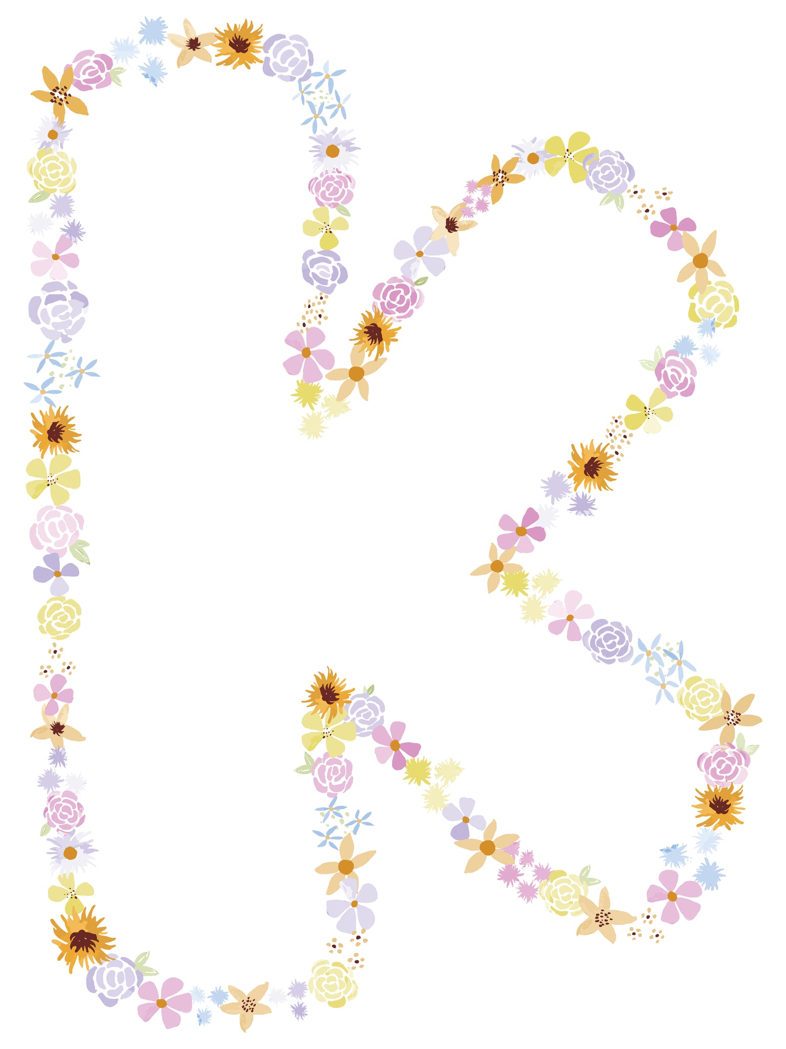 Floral Alphabet Print - K
