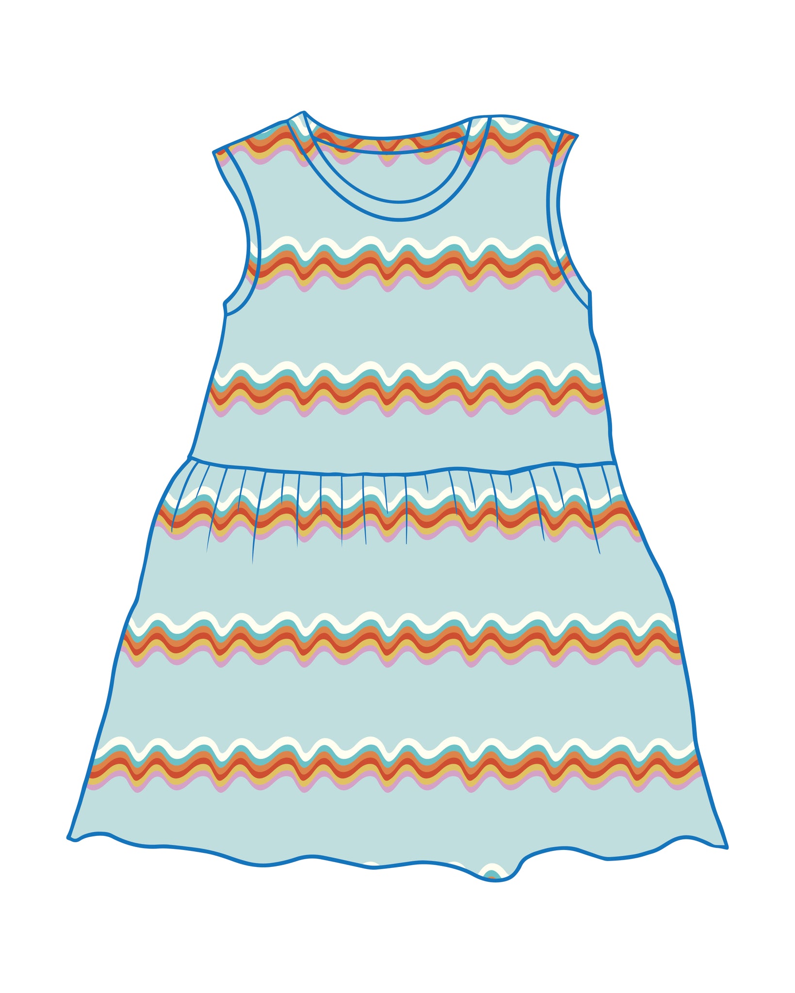 PRE-ORDER Retro Rainbow Blue Dress